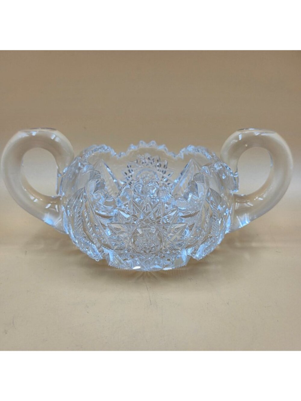American Brilliant Cut Glass Sugar Creamer Set Hobstar Fan Crosshatch ABP - Picture 2 of 16